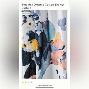 Anthropologie Shower Curtain Botanica Organic Cotton Blue Floral Abstract NEW